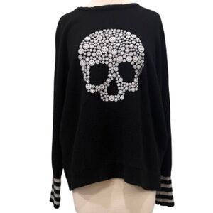Lauren Moshi Black Cashmere Sweater with Smiley Face Skull